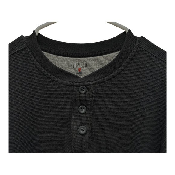 Red Head Henley Shirt Thermal Waffle Long Sleeve Pullover Men Medium Black - Picture 3 of 6